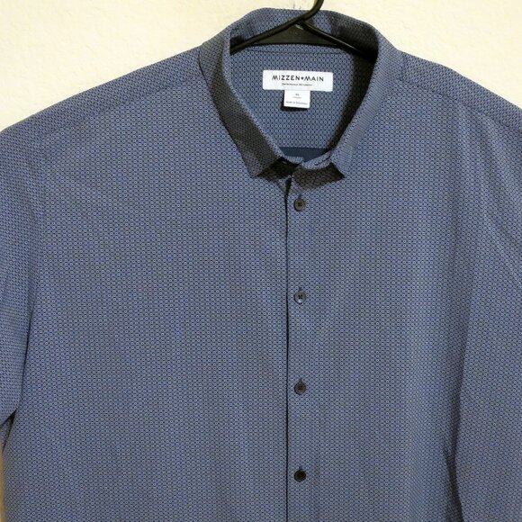 Mizzen Main Shirt Mens XL Short Sleeve Button Classic Fit Blue Circles - Picture 1 of 6